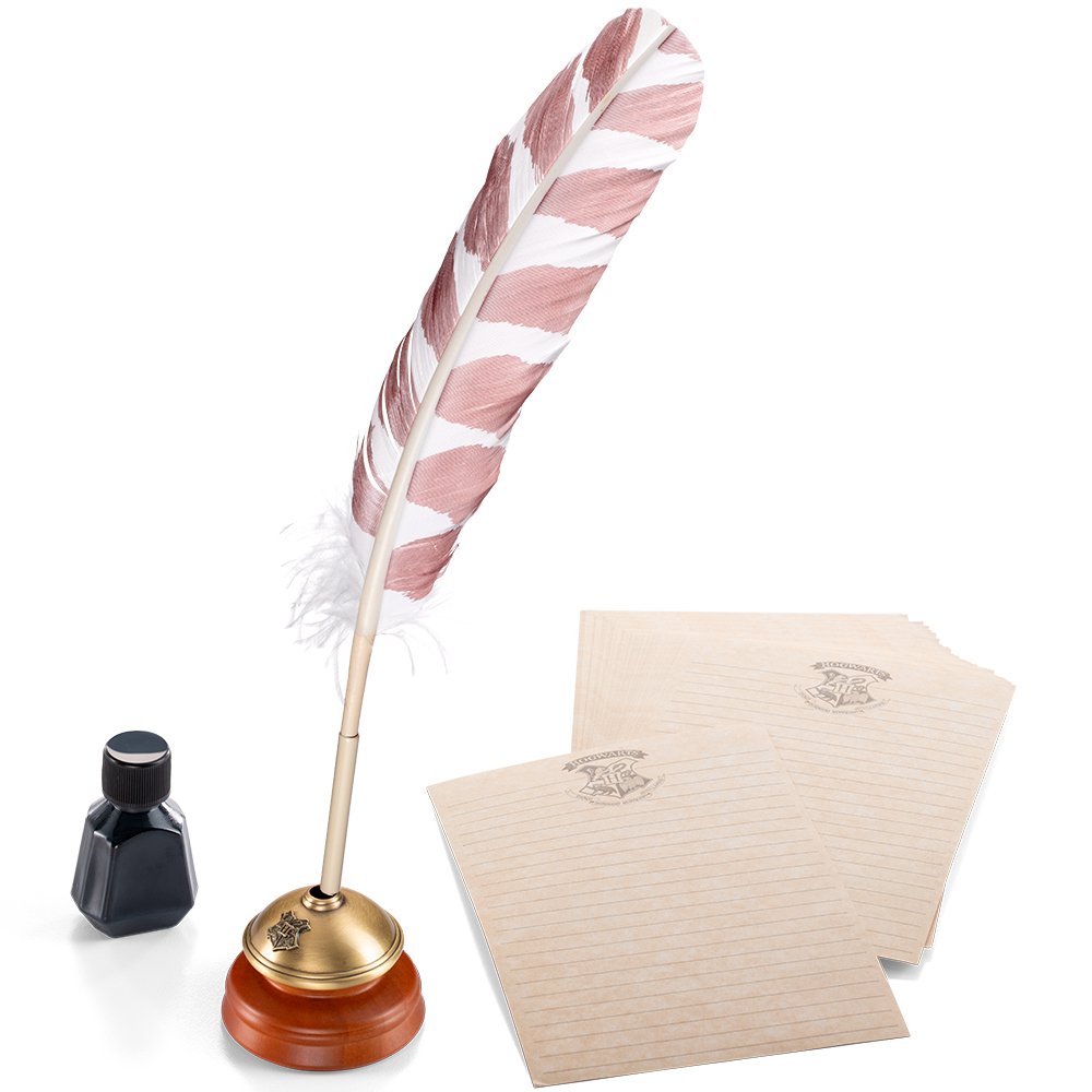 Harry Potter Hogwarts Writing Quill Set With Stand - Official Noble Collection Collectible