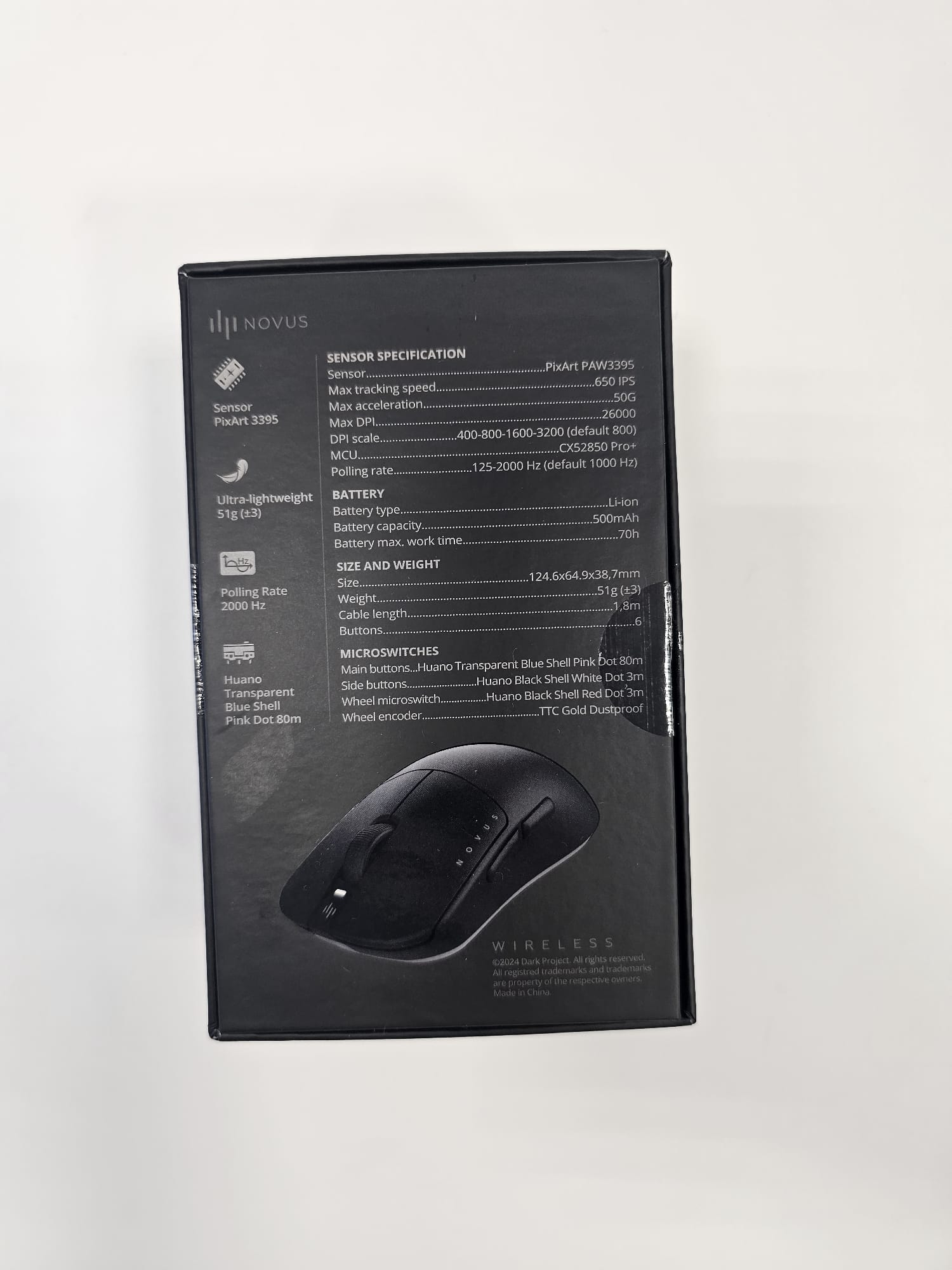OUTLET Dark Project Novus Wireless Mouse, Black/Grey