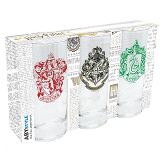 Harry Potter - Hogwarts, Gryffindor and Slytherin Glass Set of 3, 290 ml