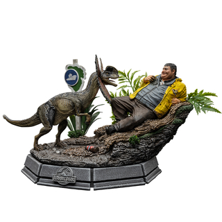 Iron Studios Parque Jurásico - Dennis Nedry conoce al Dilofosaurio Estatua Deluxe Art Escala 1/10