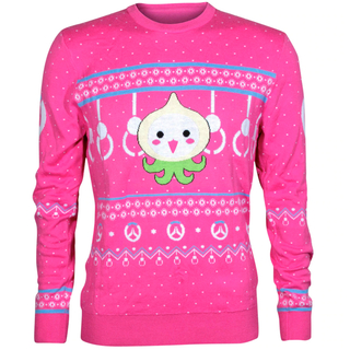 Jinx Overwatch Pachimari Pals Ugly Holiday Sweater, Pink, S