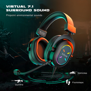 Fifine H6X Professional Gaming USB RGB Gaming Headset, Schwarz