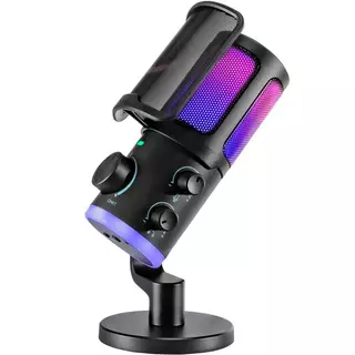 FIFINE AM6 Condenser RGB USB Microphone with chat and gaming volume preference knob, Black