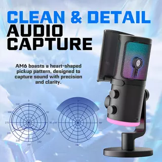 FIFINE AM6 Condenser RGB USB Microphone with chat and gaming volume preference knob, Black