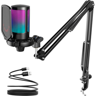 FIFINE A6T Colorido micrófono usb RGB para juegos con brazo Boom-Negro