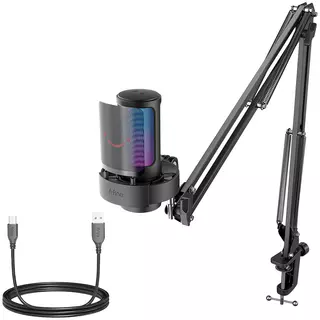 FIFINE A8T Condenser RGB  USB Microphone with Adjustable Arm Stand, Black