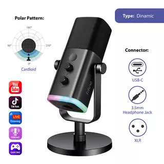 FIFINE AM8 Dynamic RGB XLR/USB Microphone, Black