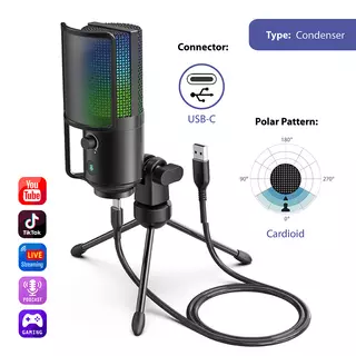FIFINE K669 PRO2 Conedenser RGB USB Microphone , Black