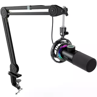 FIFINE T658 Dynamic RGB USB Microphone with Boom Arm Stand, Black