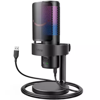 Fifine A9 Condenser RGB USB Microphone with 4 Polar Pattern, Black