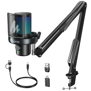 MAONO DM40 Pro S Condenser RGB USB/Wireless AI Gaming Microphone with Arm Stand, black