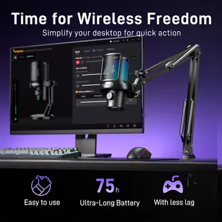 MAONO DM40 Pro S Condenser RGB USB/Wireless AI Gaming Microphone with Arm Stand, black