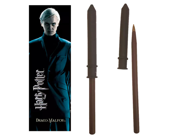 Noble Collection Harry Potter - Draco Malfoy Varita Bolígrafo y Marcapáginas